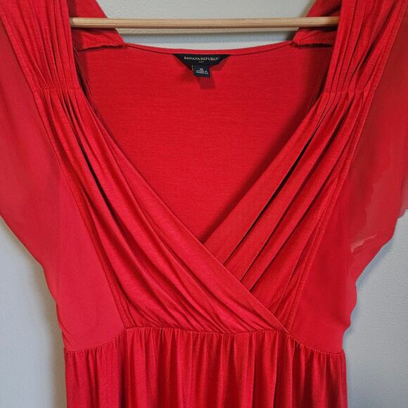 Banana Republic Dress Size 10 Orange Sheer Short Sleeve Wrap Fit Flare Midi Fall - Picture 2 of 9